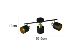 Retro Deckenstrahler EVA 3-flammig aus Metall Schwarz Gold, Breite 53,5cm