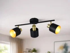 Retro Deckenstrahler EVA 3-flammig aus Metall Schwarz Gold, Breite 53,5cm