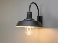 Retro LED Außenwandleuchte Höhe 42,5cm aus Stahl Schwarz und Klarglas