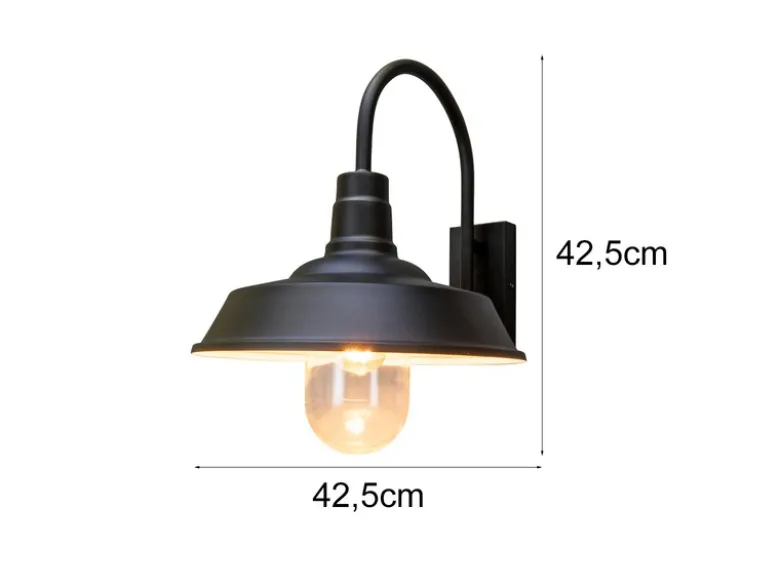 Retro LED Außenwandleuchte Höhe 42,5cm aus Stahl Schwarz und Klarglas