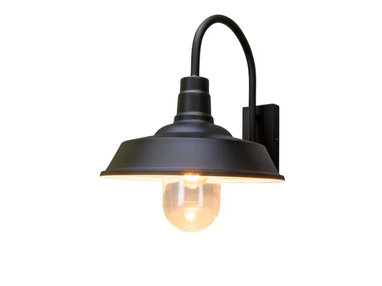 Retro LED Außenwandleuchte Höhe 42,5cm aus Stahl Schwarz und Klarglas