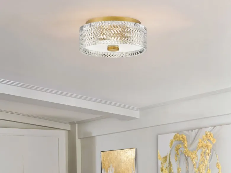 Retro LED Deckenleuchte Messing mit Chevron Glas Lampenschirm Ø 30,5cm