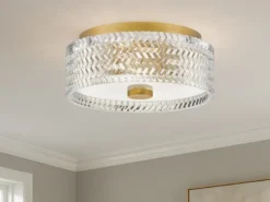 Retro LED Deckenleuchte Messing mit Chevron Glas Lampenschirm Ø 30,5cm