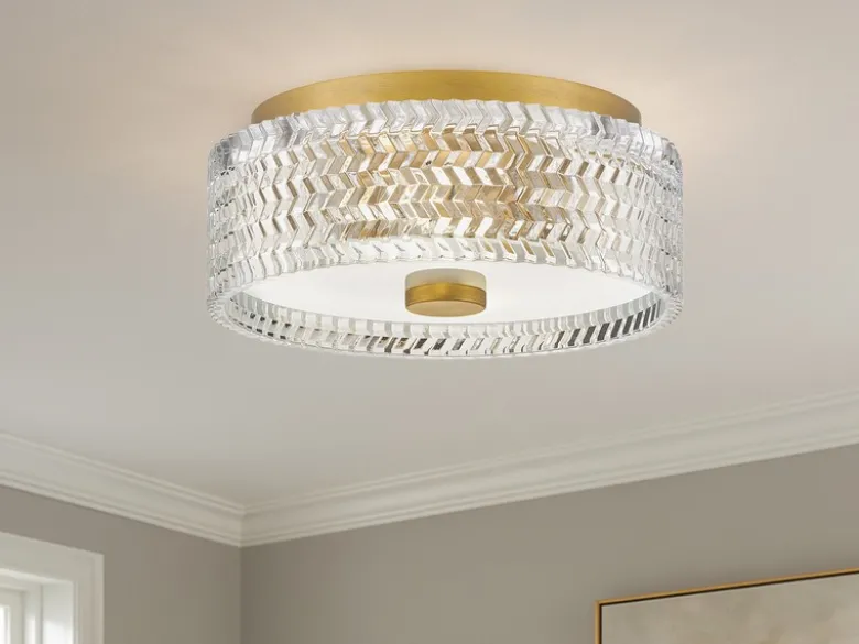 Retro LED Deckenleuchte Messing mit Chevron Glas Lampenschirm Ø 30,5cm