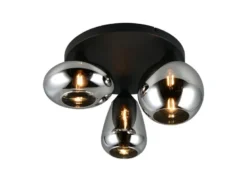 Retro LED Deckenleuchte mit 3 Glasschirmen Chrom Ø 48,5cm