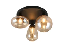 Retro LED Deckenleuchte mit 3 Glasschirmen Amberfarbig Ø 48,5cm