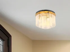 Retro LED Deckenleuchte mit transparenten Echtglas Stäben, Ø 32cm