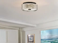 Retro LED Deckenleuchte Schwarz mit Chevron Glas Lampenschirm Ø 30,5cm