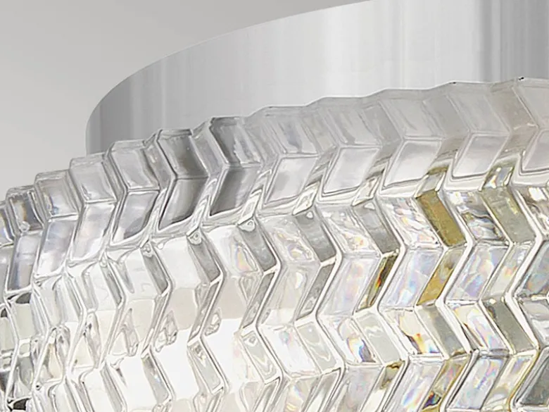 Retro LED Deckenleuchte Silber Chrom mit Chevron Glas Lampenschirm Ø 30,5cm