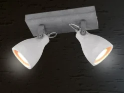 Retro LED Deckenstrahler 2-flammig mit Beton-Lampenschirmen, Breite 23cm