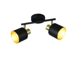 Retro LED Deckenstrahler 2-flammig aus Metall Schwarz Gold, Breite 36,5cm