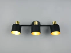 Retro LED Deckenstrahler 3-flammig aus Metall Schwarz Gold, Breite 53,5cm