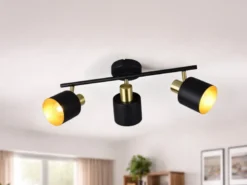 Retro LED Deckenstrahler 3-flammig aus Metall Schwarz Gold, Breite 53,5cm