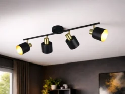 Retro LED Deckenstrahler 4-flammig aus Metall Schwarz Gold, Breite 78cm
