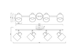Retro LED Deckenstrahler 4-flammig aus Metall Schwarz Gold, Breite 78cm
