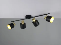 Retro LED Deckenstrahler 4-flammig aus Metall Schwarz Gold, Breite 78cm