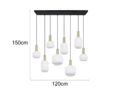 Retro LED Pendelleuchte 8-flammig mit Glasschirmen in Weiß, Breite 120cm