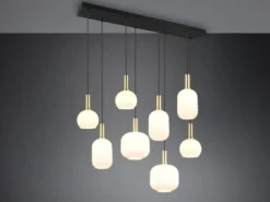 Retro LED Pendelleuchte 8-flammig mit Glasschirmen in Weiß, Breite 120cm