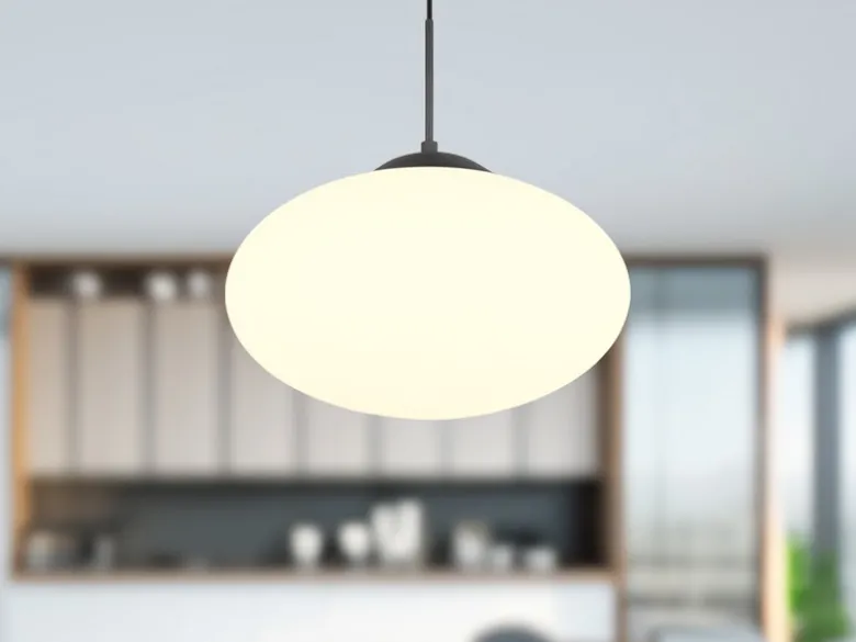 Retro LED Pendelleuchte Schwarz mit Glaskugel Lampenschirm, Ø 40cm