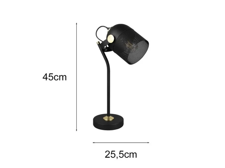 Retro LED Schreibtischlampe schwenkbar aus Metall Schwarz Gold, Höhe 45cm