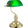 Retro LED Schreibtischleuchte Messing mit Glasschirm Grün, Höhe 36cm