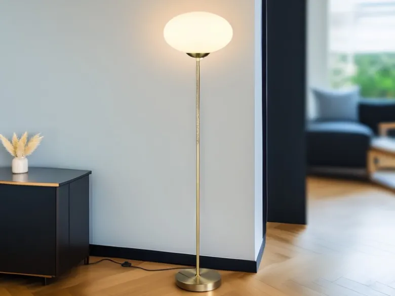 Retro LED Stehleuchte Messing mit Glaskugel Lampenschirm, Höhe 150cm