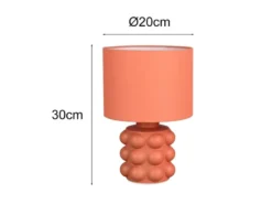 Retro LED Tischlampe mit Keramikfuß & Stoffschirm Orange, Höhe 30cm