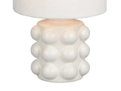 Retro LED Tischlampe mit Keramikfuß & Stoffschirm Weiß, Höhe 30cm