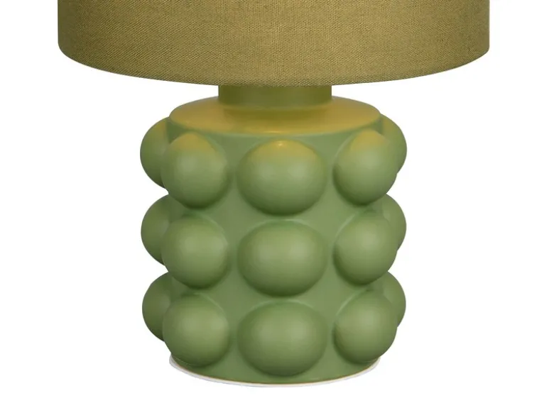 Retro LED Tischlampe mit Keramikfuß & Stoffschirm Grün, Höhe 30cm