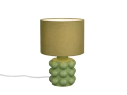 Retro LED Tischlampe mit Keramikfuß & Stoffschirm Grün, Höhe 30cm