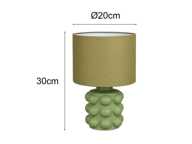 Retro LED Tischlampe mit Keramikfuß & Stoffschirm Grün, Höhe 30cm