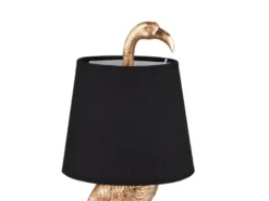 Retro LED Tischleuchte Flamingo Gold mit Stoffschirm in Schwarz, Höhe 42cm