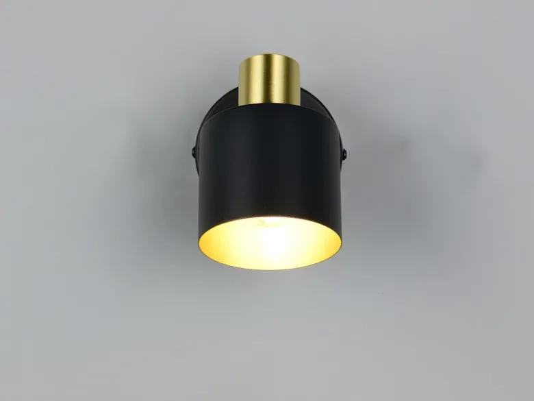 Retro LED Wandstrahler mit Schalter aus Metall Schwarz Gold, Höhe 17cm