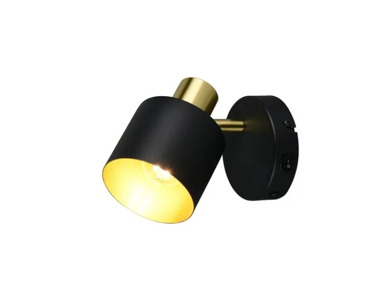 Retro LED Wandstrahler mit Schalter aus Metall Schwarz Gold, Höhe 17cm