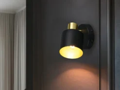 Retro LED Wandstrahler mit Schalter aus Metall Schwarz Gold, Höhe 17cm