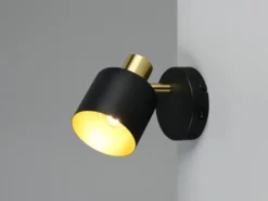 Retro LED Wandstrahler mit Schalter aus Metall Schwarz Gold, Höhe 17cm