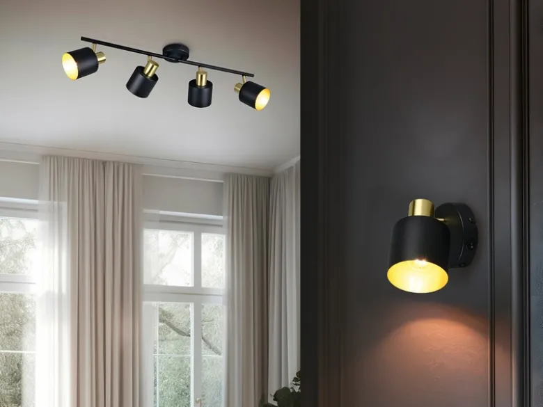 Retro LED Wandstrahler mit Schalter aus Metall Schwarz Gold, Höhe 17cm