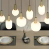 Retro Pendelleuchte DIVA 8-flammig mit Glasschirmen in Weiß, Breite 120cm
