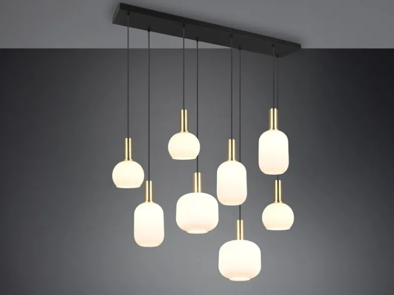 Retro Pendelleuchte DIVA 8-flammig mit Glasschirmen in Weiß, Breite 120cm