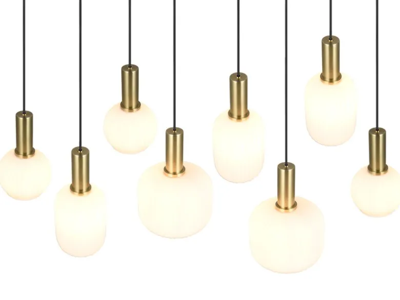 Retro Pendelleuchte DIVA 8-flammig mit Glasschirmen in Weiß, Breite 120cm