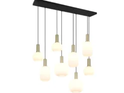 Retro Pendelleuchte DIVA 8-flammig mit Glasschirmen in Weiß, Breite 120cm
