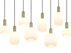 Retro Pendelleuchte DIVA 8-flammig mit Glasschirmen in Weiß, Breite 120cm