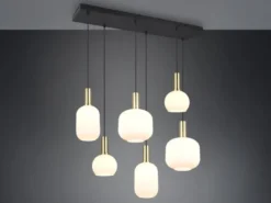 Retro Pendelleuchte DIVA 6-flammig mit Glasschirmen in Weiß, Breite 92cm