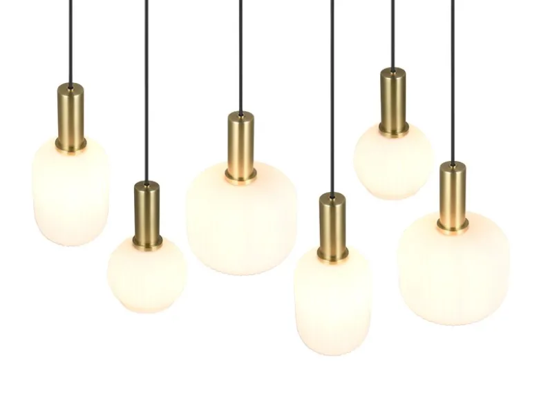 Retro Pendelleuchte DIVA 6-flammig mit Glasschirmen in Weiß, Breite 92cm