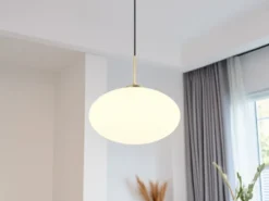 Retro Pendelleuchte FOMENTO Messing mit Glaskugel Lampenschirm, Ø 40cm