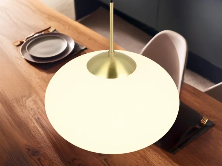 Retro Pendelleuchte FOMENTO Messing mit Glaskugel Lampenschirm, Ø 40cm