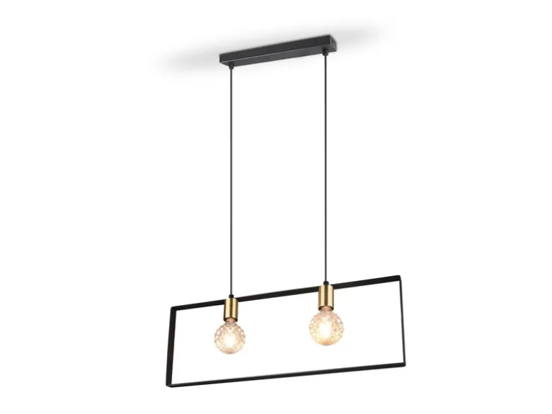 Retro Pendelleuchte SLIM 2-flammig Metall Schwarz Gold, Breite 70cm