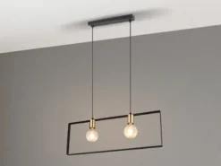 Retro Pendelleuchte SLIM 2-flammig Metall Schwarz Gold, Breite 70cm