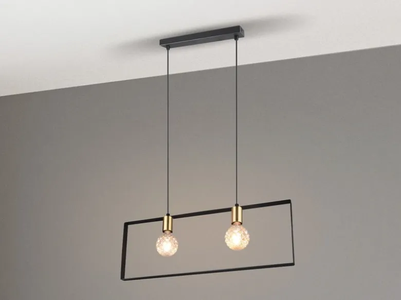 Retro Pendelleuchte SLIM 2-flammig Metall Schwarz Gold, Breite 70cm