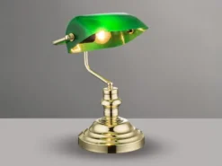 Retro Schreibtischlampe ANTIQUE Messing mit Glasschirm Grün, Höhe 36cm